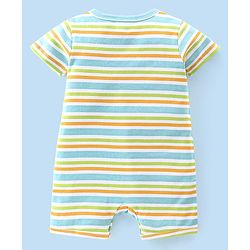 Babyhug 100% Cotton Interlock Knit Half Sleeves Romper Stripes & Dino Print Pack Of 2 - Multicolor