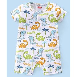 Babyhug 100% Cotton Interlock Knit Half Sleeves Romper Stripes & Dino Print Pack Of 2 - Multicolor