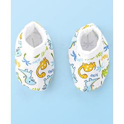 Babyhug Interlock 100% Cotton Knit Cap Mittens & Booties Set Dino Print - White