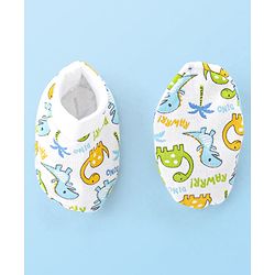 Babyhug Interlock 100% Cotton Knit Cap Mittens & Booties Set Dino Print - White