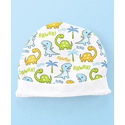 Babyhug Interlock 100% Cotton Knit Cap Mittens & Booties Set Dino Print - White