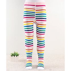 Cute Walk by Babyhug Anti Bacterial Footed Striped Tights  - Multicolor