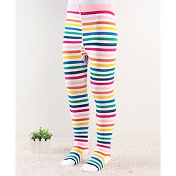 Cute Walk by Babyhug Anti Bacterial Footed Striped Tights  - Multicolor