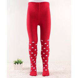 Cute Walk by Babyhug Footed Anti Bacterial Star Design Tights -Red