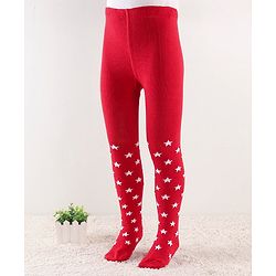 Cute Walk by Babyhug Footed Anti Bacterial Star Design Tights -Red