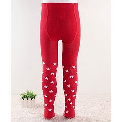 Cute Walk by Babyhug Footed Anti Bacterial Star Design Tights -Red