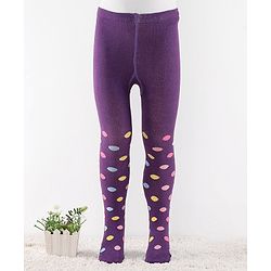 Cute Walk by Babyhug Anti-Bacterial Cotton Knit Footed Tights Polka Dot Print - Purple