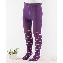 Cute Walk by Babyhug Anti-Bacterial Cotton Knit Footed Tights Polka Dot Print - Purple