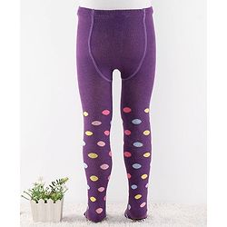 Cute Walk by Babyhug Anti-Bacterial Cotton Knit Footed Tights Polka Dot Print - Purple