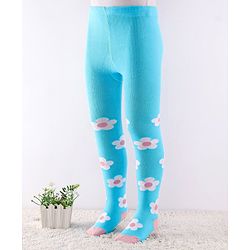 Cute Walk by Babyhug Cotton Antibacterial Footed Tights Floral Print -Blue