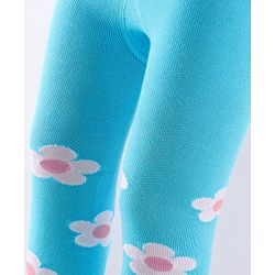 Cute Walk by Babyhug Cotton Antibacterial Footed Tights Floral Print -Blue