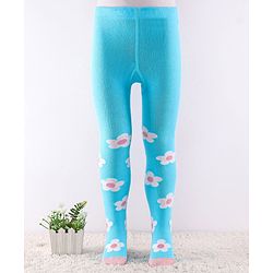 Cute Walk by Babyhug Cotton Antibacterial Footed Tights Floral Print -Blue