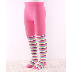 Cute Walk by Babyhug Anti Bacterial Footed  Tights Stripes & Polka Dot Design Pack of 2 - Multicolor