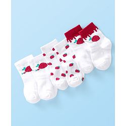 Cute Walk by Babyhug Anti-Bacterial Ankle Length Socks Strawberry Design Pack of 3 - Red & White