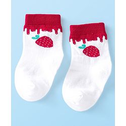 Cute Walk by Babyhug Anti-Bacterial Ankle Length Socks Strawberry Design Pack of 3 - Red & White