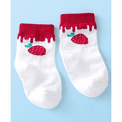 Cute Walk by Babyhug Anti-Bacterial Ankle Length Socks Strawberry Design Pack of 3 - Red & White