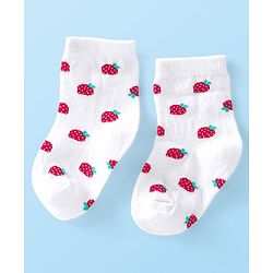 Cute Walk by Babyhug Anti-Bacterial Ankle Length Socks Strawberry Design Pack of 3 - Red & White
