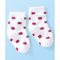 Cute Walk by Babyhug Anti-Bacterial Ankle Length Socks Strawberry Design Pack of 3 - Red & White