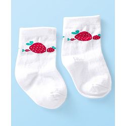 Cute Walk by Babyhug Anti-Bacterial Ankle Length Socks Strawberry Design Pack of 3 - Red & White