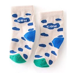 Cute Walk  By Babyhug Anti-Bacterial Ankle Length Socks Cow Design Pack Of 3- Green & White