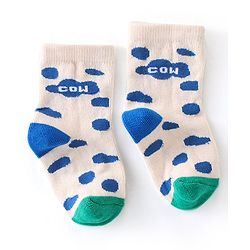 Cute Walk  By Babyhug Anti-Bacterial Ankle Length Socks Cow Design Pack Of 3- Green & White
