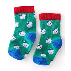 Cute Walk  By Babyhug Anti-Bacterial Ankle Length Socks Cow Design Pack Of 3- Green & White