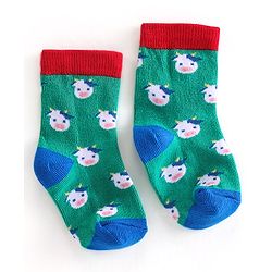 Cute Walk  By Babyhug Anti-Bacterial Ankle Length Socks Cow Design Pack Of 3- Green & White