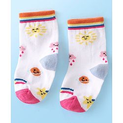 Cute Walk  By Babyhug Anti-Bacterial Ankle Length Socks Rainbow Polka Dot & Sun Design Pack Of 3- Yellow & White