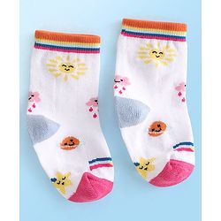 Cute Walk  By Babyhug Anti-Bacterial Ankle Length Socks Rainbow Polka Dot & Sun Design Pack Of 3- Yellow & White