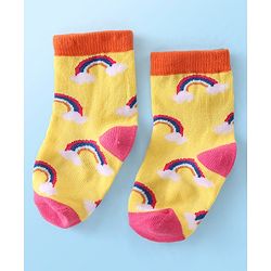 Cute Walk  By Babyhug Anti-Bacterial Ankle Length Socks Rainbow Polka Dot & Sun Design Pack Of 3- Yellow & White