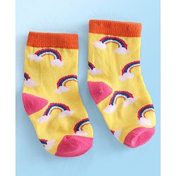 Cute Walk  By Babyhug Anti-Bacterial Ankle Length Socks Rainbow Polka Dot & Sun Design Pack Of 3- Yellow & White