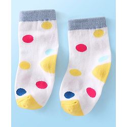 Cute Walk  By Babyhug Anti-Bacterial Ankle Length Socks Rainbow Polka Dot & Sun Design Pack Of 3- Yellow & White