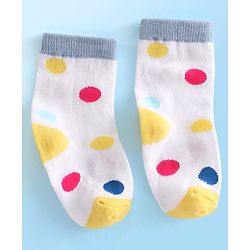 Cute Walk  By Babyhug Anti-Bacterial Ankle Length Socks Rainbow Polka Dot & Sun Design Pack Of 3- Yellow & White