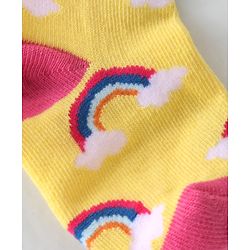 Cute Walk  By Babyhug Anti-Bacterial Ankle Length Socks Rainbow Polka Dot & Sun Design Pack Of 3- Yellow & White