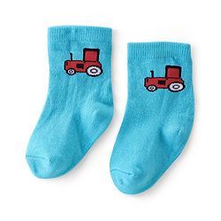 Cute Walk By Babyhug Anti-Bacterial Ankle Length Socks Dino & Tractor Design Pack Of 3- White Yellow & Blue