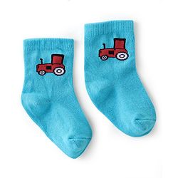 Cute Walk By Babyhug Anti-Bacterial Ankle Length Socks Dino & Tractor Design Pack Of 3- White Yellow & Blue