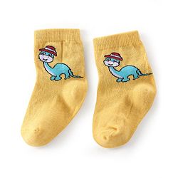 Cute Walk By Babyhug Anti-Bacterial Ankle Length Socks Dino & Tractor Design Pack Of 3- White Yellow & Blue