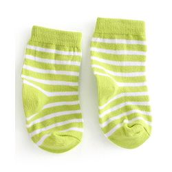 Cute Walk By Babyhug Anti-Bacterial Ankle Length Socks Striped & Teddy Bear Design Pack Of 3- White Green & Blue