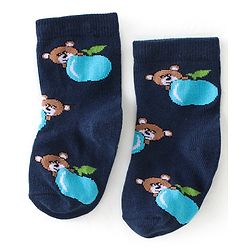 Cute Walk By Babyhug Anti-Bacterial Ankle Length Socks Striped & Teddy Bear Design Pack Of 3- White Green & Blue
