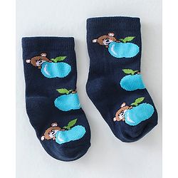 Cute Walk By Babyhug Anti-Bacterial Ankle Length Socks Striped & Teddy Bear Design Pack Of 3- White Green & Blue
