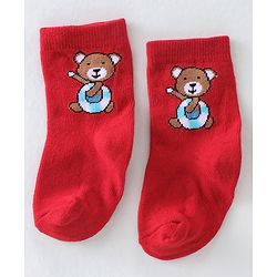 Cutewalk By Babyhug Anti-Bacterial Ankle Length Socks Teddy Bear & Crocodile Design Pack Of 3- Red Yellow & White