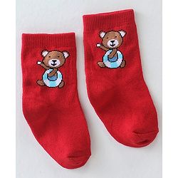 Cutewalk By Babyhug Anti-Bacterial Ankle Length Socks Teddy Bear & Crocodile Design Pack Of 3- Red Yellow & White