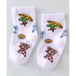Cutewalk By Babyhug Anti-Bacterial Ankle Length Socks Teddy Bear & Crocodile Design Pack Of 3- Red Yellow & White