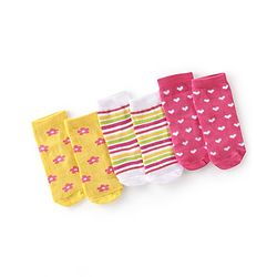 Cute Walk By Babyhug Anti-Bacterial Ankle Length Socks Striped Floral & Heart Design Pack Of 3- White Yellow & Pink