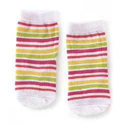Cute Walk By Babyhug Anti-Bacterial Ankle Length Socks Striped Floral & Heart Design Pack Of 3- White Yellow & Pink