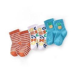Cute Walk By Babyhug Anti-Bacterial Ankle Length Socks Striped  & Fruit Design Pack Of 3-  Red White & Blue