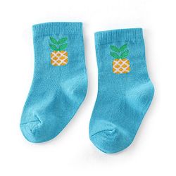 Cute Walk By Babyhug Anti-Bacterial Ankle Length Socks Striped  & Fruit Design Pack Of 3-  Red White & Blue