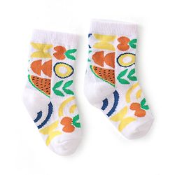 Cute Walk By Babyhug Anti-Bacterial Ankle Length Socks Striped  & Fruit Design Pack Of 3-  Red White & Blue