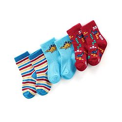 Cute Walk By Babyhug Anti-Bacterial Ankle Length Socks Stripes & Dino Design Pack Of 3 - Multicolor