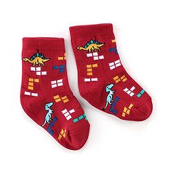 Cute Walk By Babyhug Anti-Bacterial Ankle Length Socks Stripes & Dino Design Pack Of 3 - Multicolor